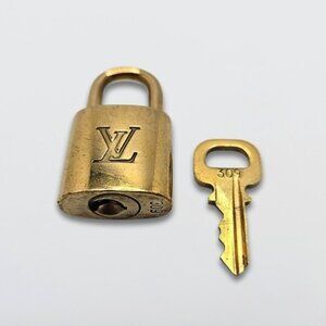 Louis Vuitton Lock & One Key Set Engraved LV Logo Polished Brass Finish